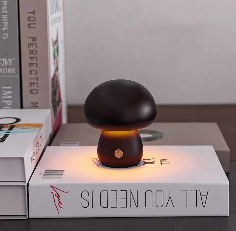INS Wooden Mushroom LED Night Light – Touch Control Bedside Lamp for Kids & Home Decor