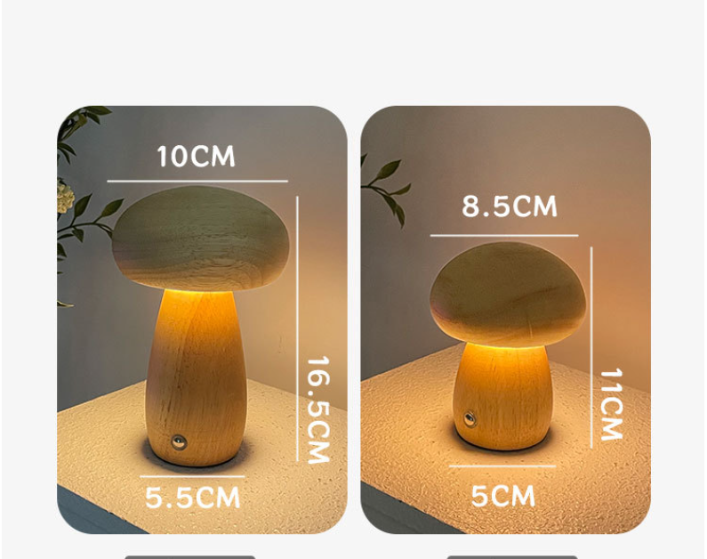 INS Wooden Mushroom LED Night Light – Touch Control Bedside Lamp for Kids & Home Decor