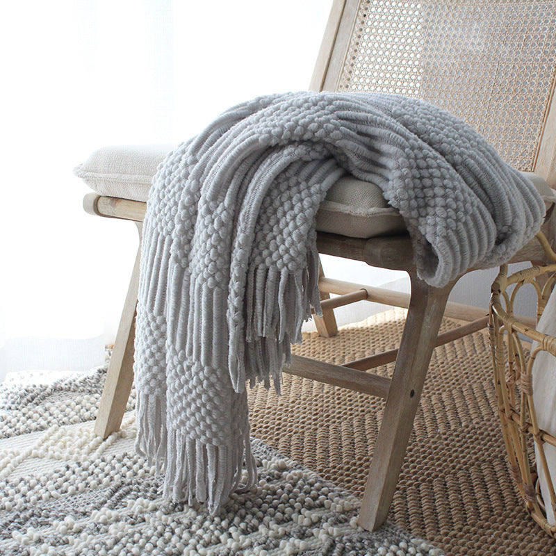 Nordic Knitted Bubble Blanket – Soft Acrylic Throw for Sofa & Bed (127×170cm)