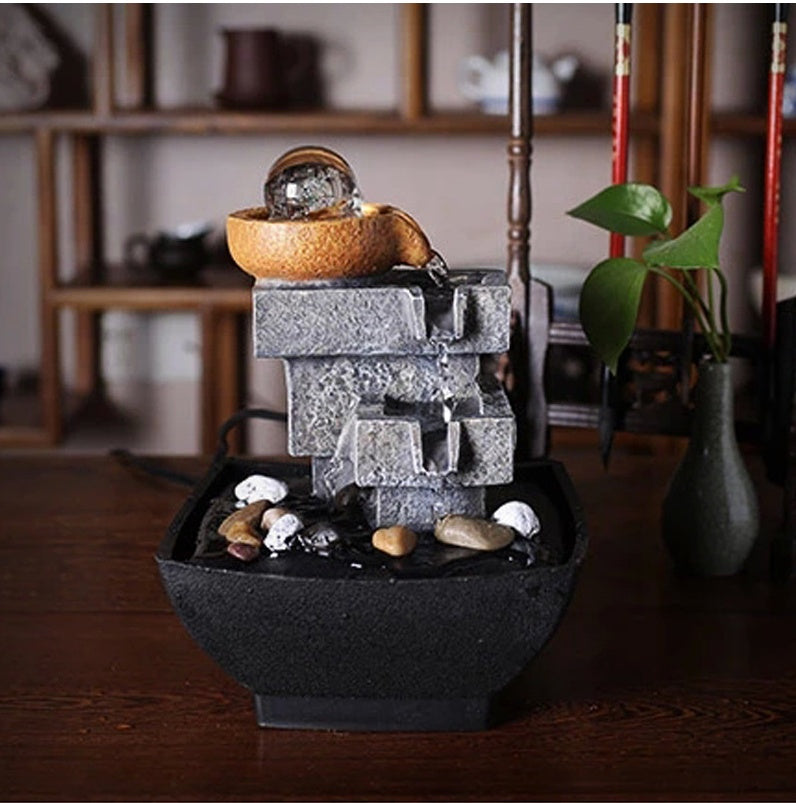 Modern Abstract Desktop Water Fountain – Handmade Resin Tabletop Home Decor