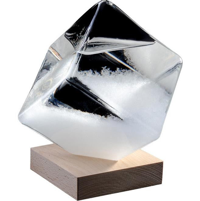 Desktop Storm Glass Weather Predictor – Elegant Borosilicate Glass Barometer with Water Cube Design