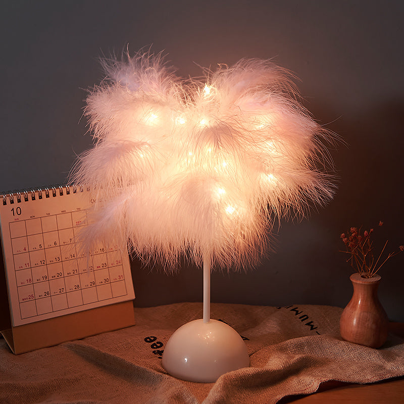 Nordic Feather Table Lamp – Soft Glow LED Night Light with Remote & Dual Power