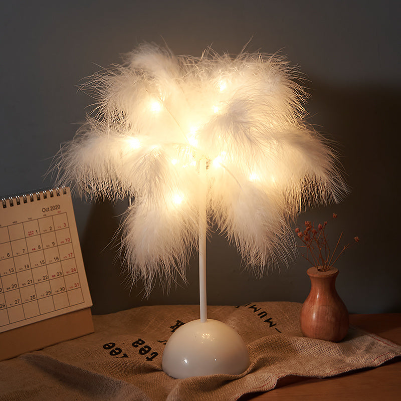 Nordic Feather Table Lamp – Soft Glow LED Night Light with Remote & Dual Power
