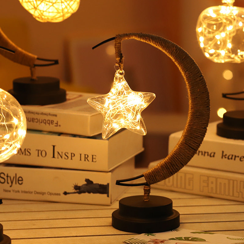 LED Moon & Star Copper Wire Light – USB & Battery Powered Decor Lamp