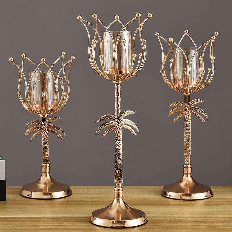 Modern Iron Candle Holder – Gold & Silver Centerpiece for Dining Table & Romantic Decor