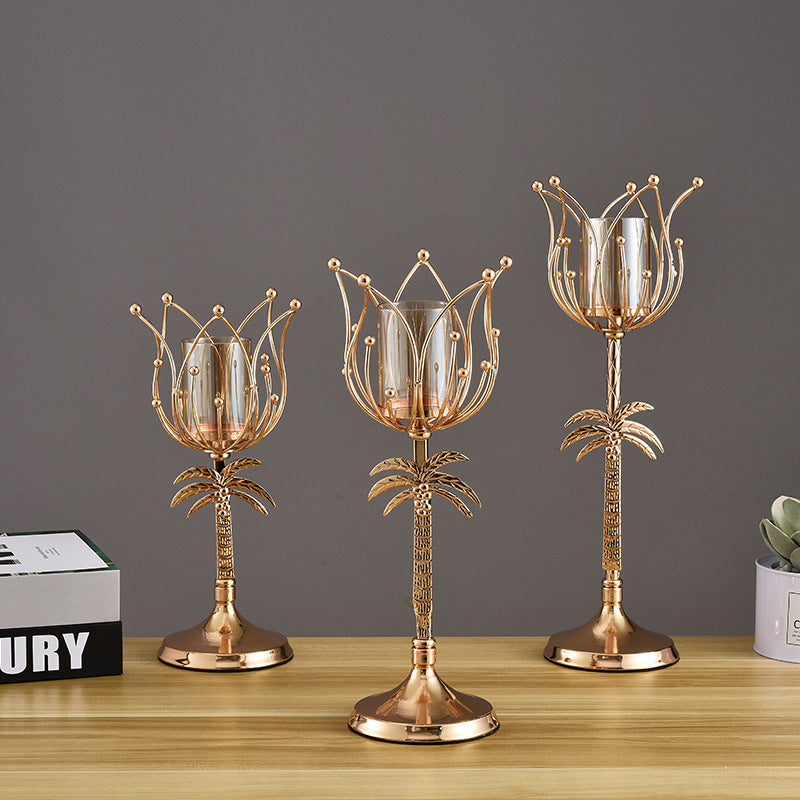 Modern Iron Candle Holder – Gold & Silver Centerpiece for Dining Table & Romantic Decor