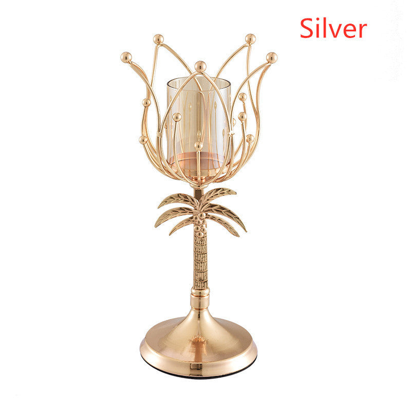 Modern Iron Candle Holder – Gold & Silver Centerpiece for Dining Table & Romantic Decor