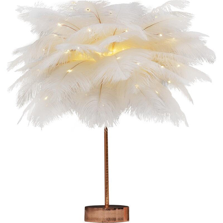 Nordic Feather Table Lamp – Soft Glow LED Night Light with Remote & Dual Power
