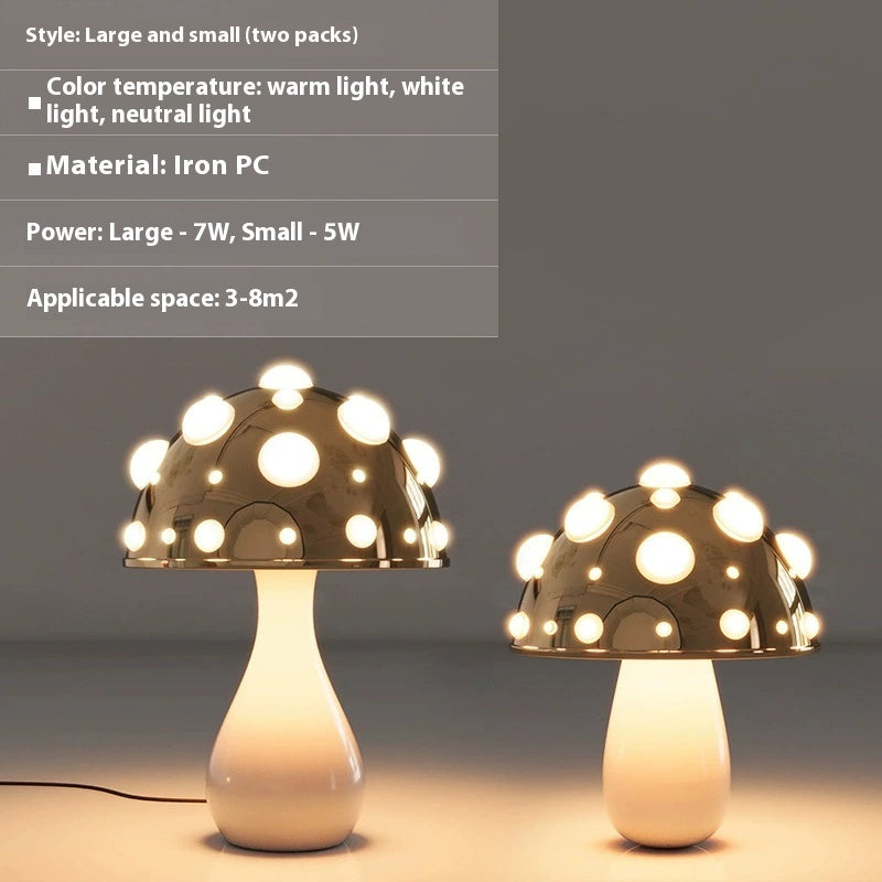 Modern Mushroom LED Table Lamp – Dimmable Tricolor Light with White or Wood Base