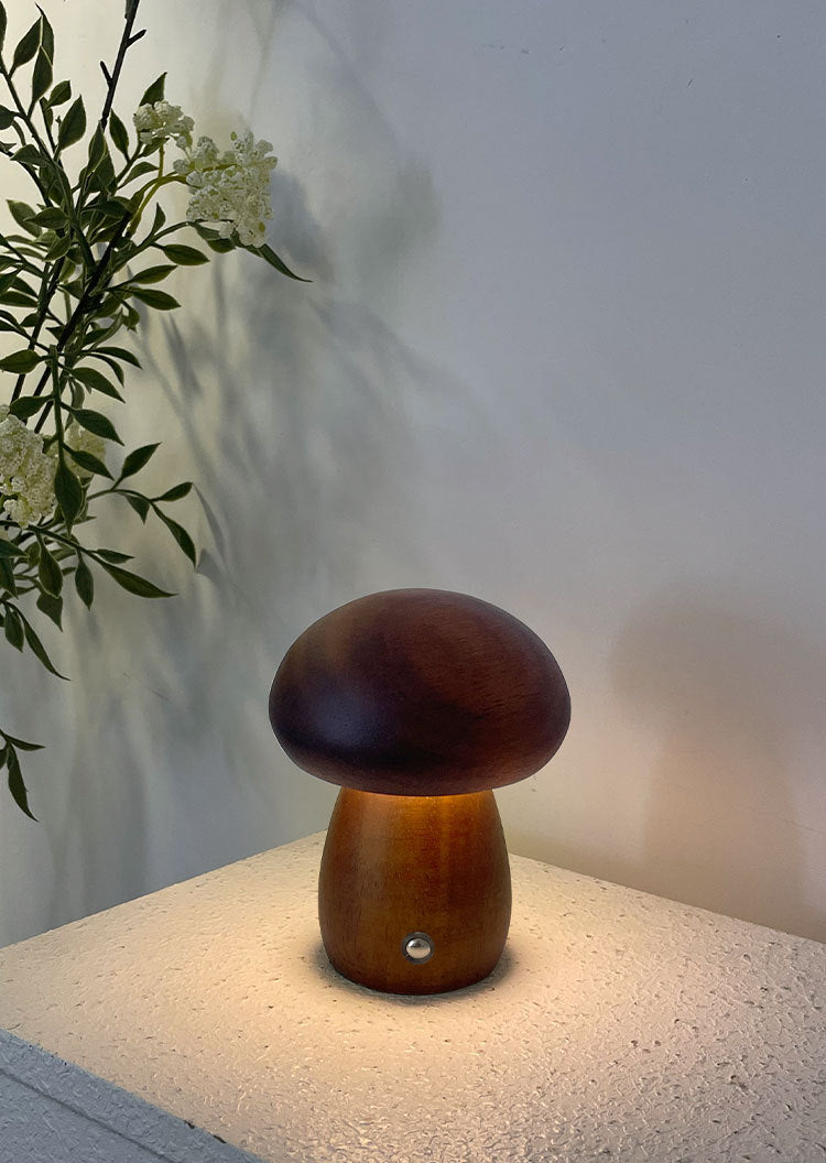 INS Wooden Mushroom LED Night Light – Touch Control Bedside Lamp for Kids & Home Decor