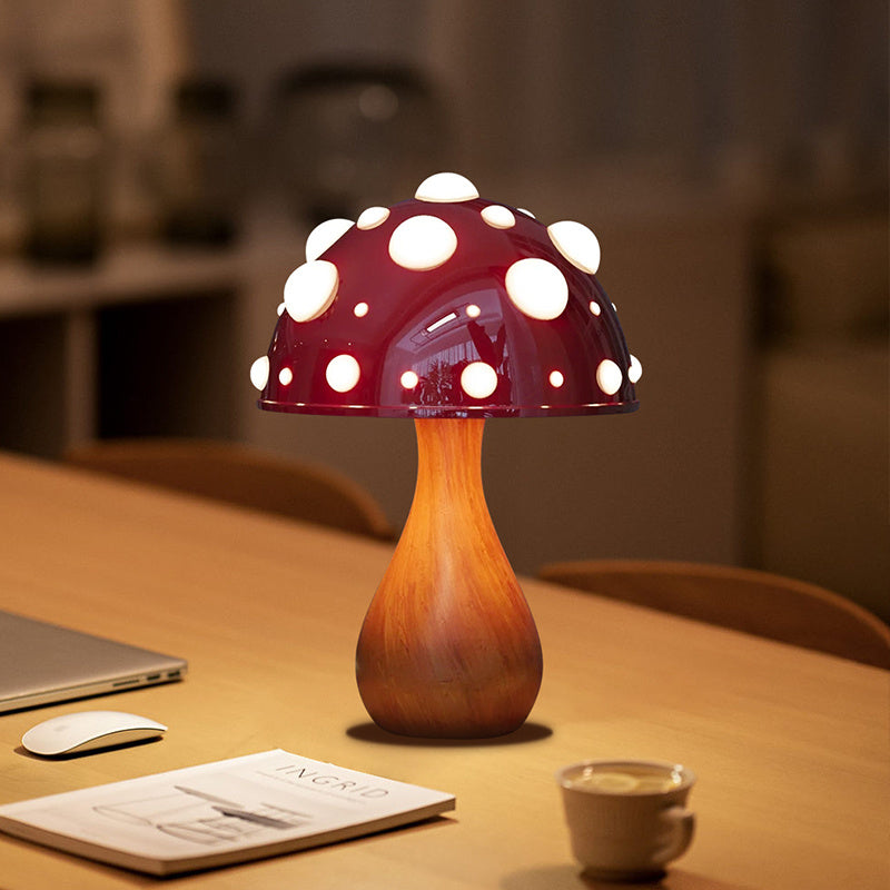 Modern Mushroom LED Table Lamp – Dimmable Tricolor Light with White or Wood Base