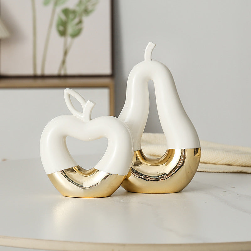 Gilded Apple & Pear Decor – Luxe Ceramic Art for Modern Homes
