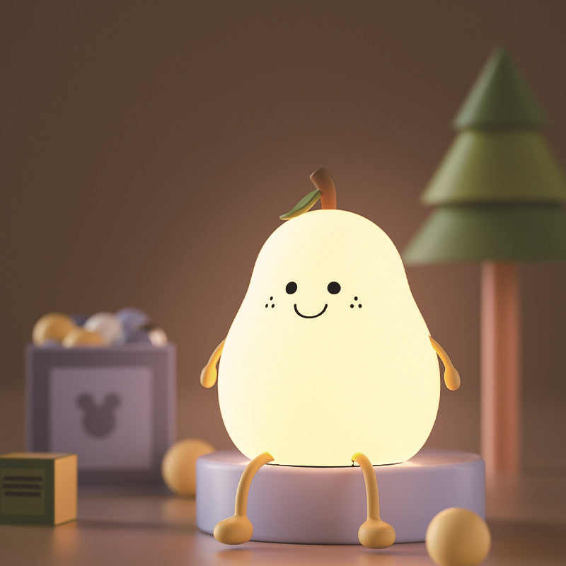 Cute Duck Pear Night Light – Silicone Rechargeable Color-Changing Lamp with Timer
