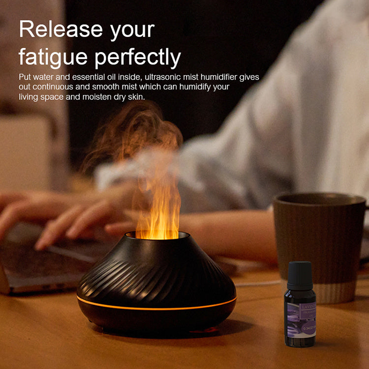 Flame Effect Essential Oil Diffuser – 130ML RGB Night Light Aroma Humidifier (USB Powered)