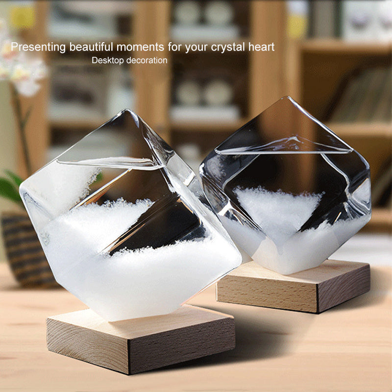 Desktop Storm Glass Weather Predictor – Elegant Borosilicate Glass Barometer with Water Cube Design