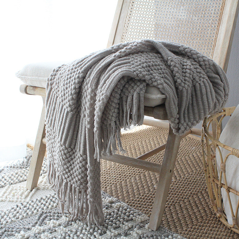 Nordic Knitted Bubble Blanket – Soft Acrylic Throw for Sofa & Bed (127×170cm)
