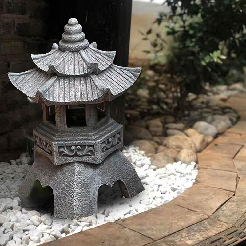 Solar-Powered Pagoda Lantern – Zen Garden Resin Statue for Outdoor Decor