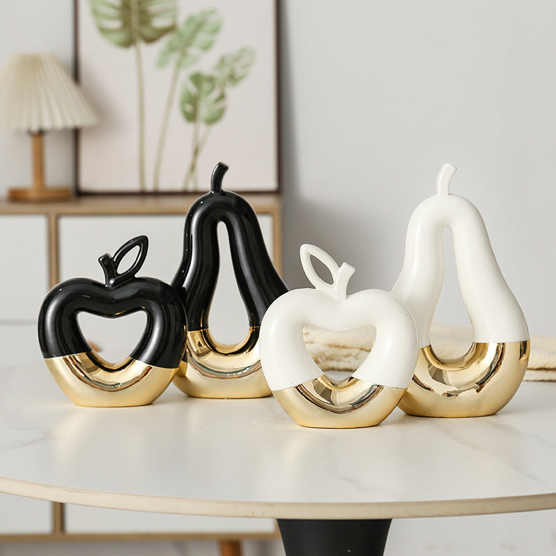 Gilded Apple & Pear Decor – Luxe Ceramic Art for Modern Homes