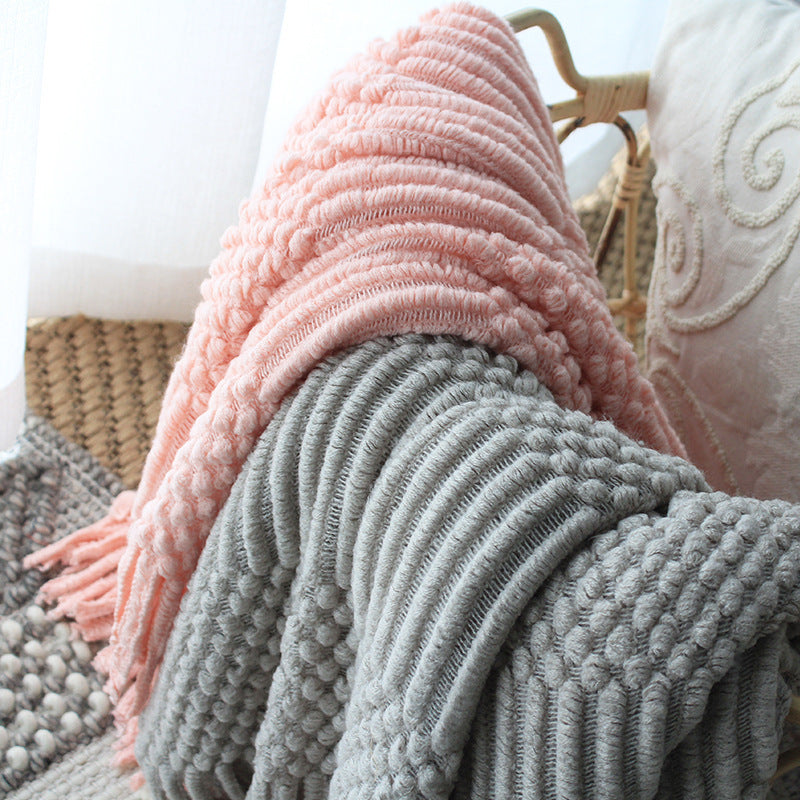 Nordic Knitted Bubble Blanket – Soft Acrylic Throw for Sofa & Bed (127×170cm)