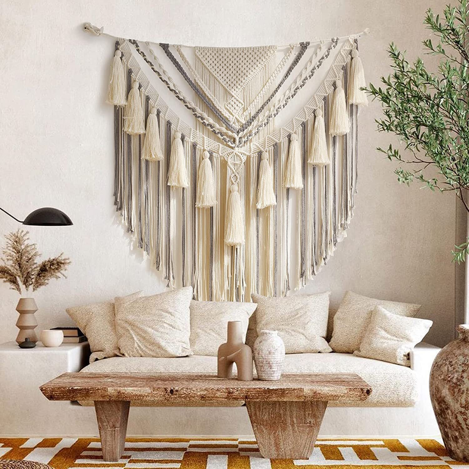 Handwoven Boho Cotton Wall Tapestry – Elegant Lace Decor
