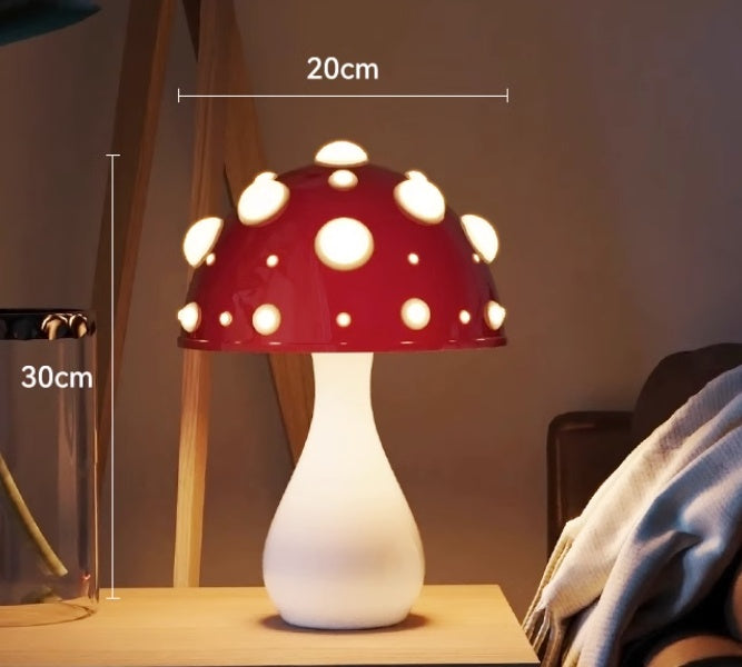Modern Mushroom LED Table Lamp – Dimmable Tricolor Light with White or Wood Base