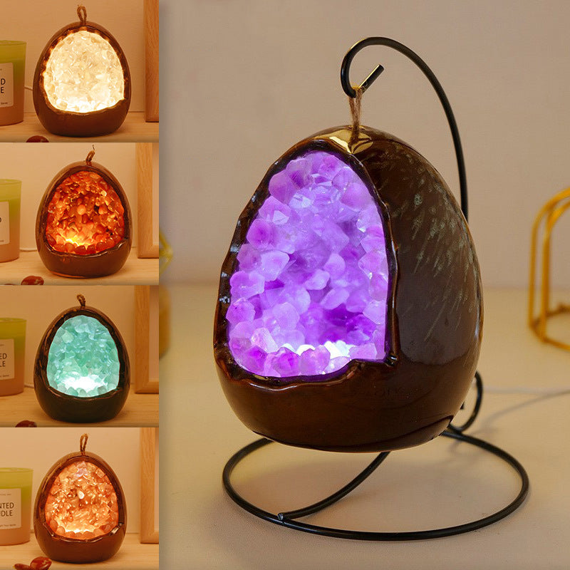 Amethyst Dinosaur Egg Night Light – Crystal Glow with Modern Vibes