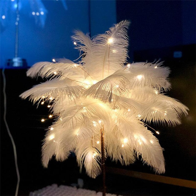 Nordic Feather Table Lamp – Soft Glow LED Night Light with Remote & Dual Power