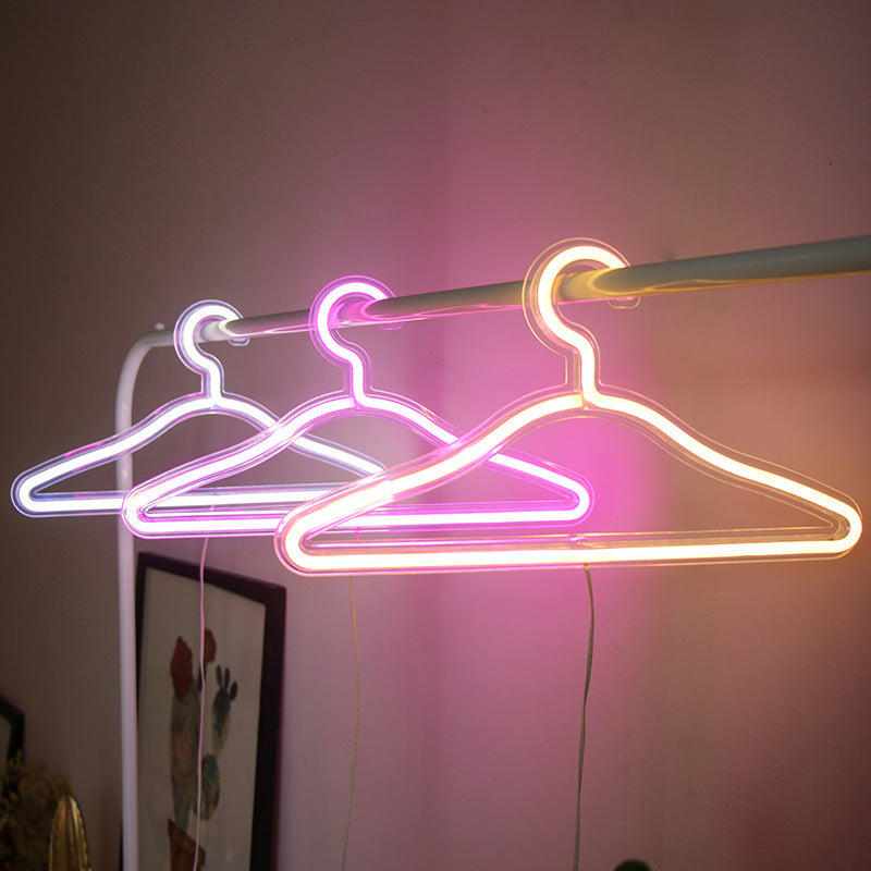 LED Neon Hanger Light – USB-Powered Acrylic Clothes Stand Sign for Room & Event Decor
