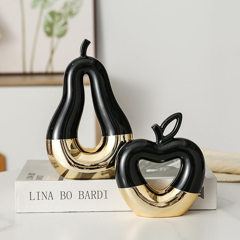 Gilded Apple & Pear Decor – Luxe Ceramic Art for Modern Homes
