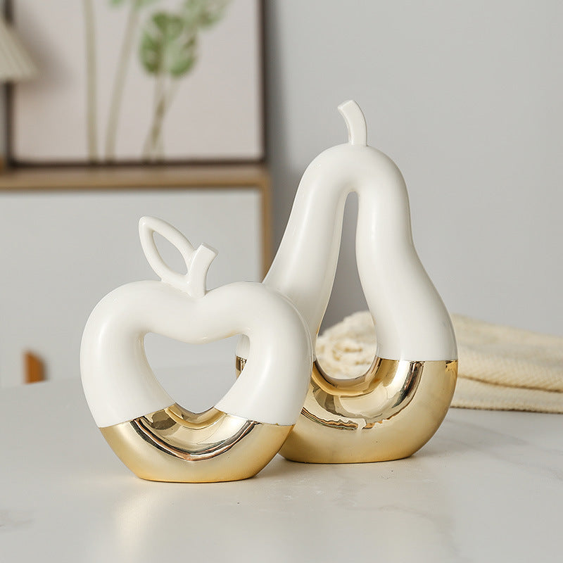 Gilded Apple & Pear Decor – Luxe Ceramic Art for Modern Homes