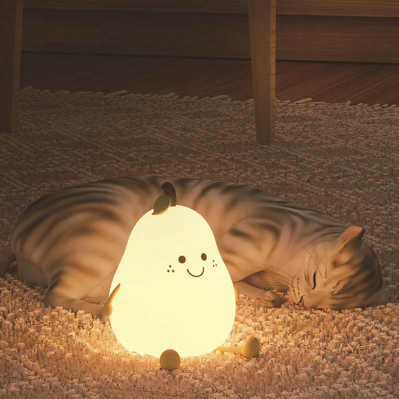 Cute Duck Pear Night Light – Silicone Rechargeable Color-Changing Lamp with Timer