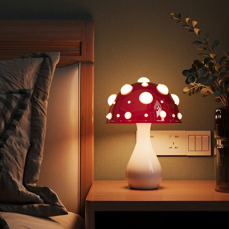 Modern Mushroom LED Table Lamp – Dimmable Tricolor Light with White or Wood Base