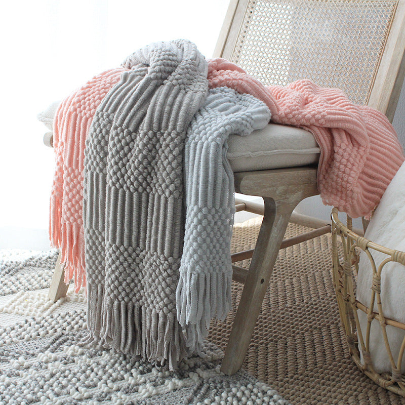 Nordic Knitted Bubble Blanket – Soft Acrylic Throw for Sofa & Bed (127×170cm)