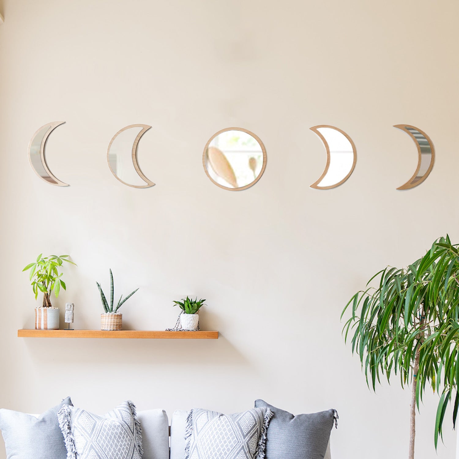 Nordic Style Wooden Mirror – Decorative Round Pendant for Home