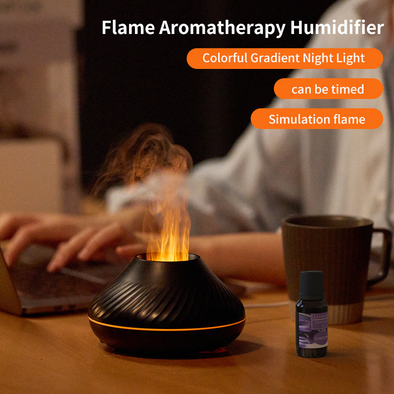 Flame Effect Essential Oil Diffuser – 130ML RGB Night Light Aroma Humidifier (USB Powered)