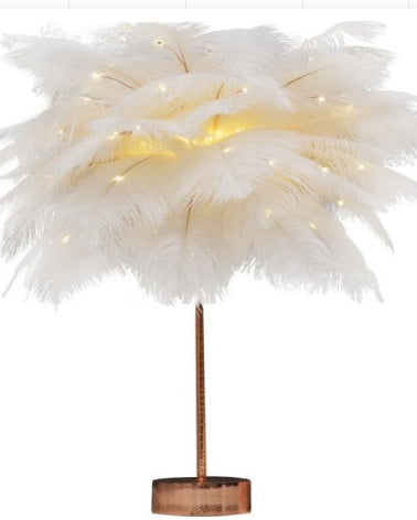 Nordic Feather Table Lamp – Soft Glow LED Night Light with Remote & Dual Power