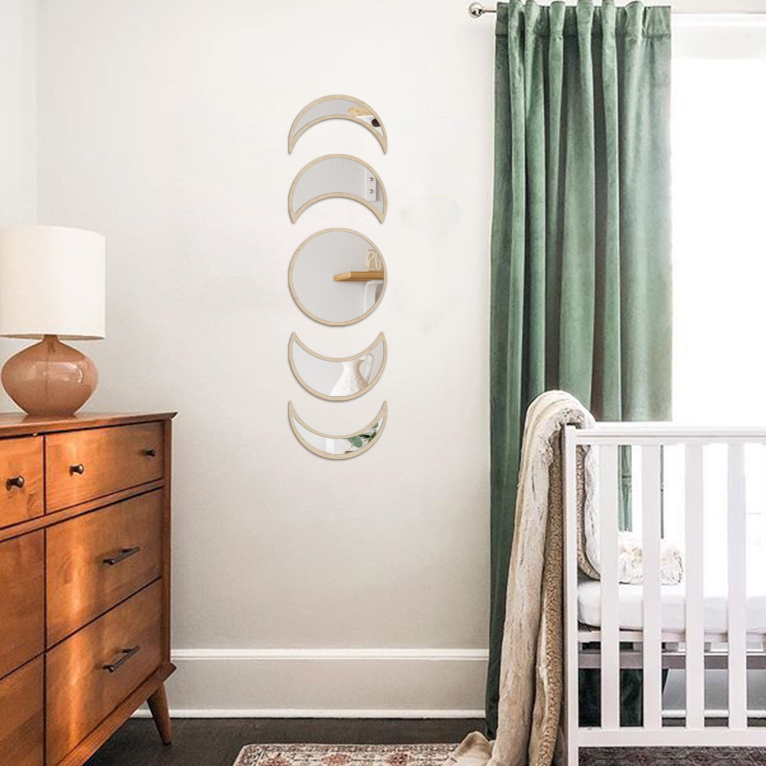 Nordic Style Wooden Mirror – Decorative Round Pendant for Home