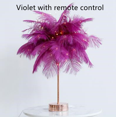 Nordic Feather Table Lamp – Soft Glow LED Night Light with Remote & Dual Power