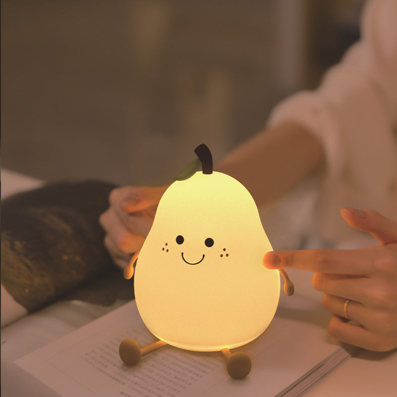 Cute Duck Pear Night Light – Silicone Rechargeable Color-Changing Lamp with Timer