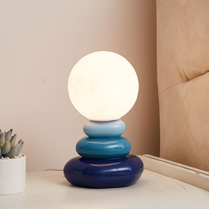 Stonehenge Ceramic Table Lamp – 3D Moon Lampshade | USB LED Night Light for Aesthetic Bedroom Decor