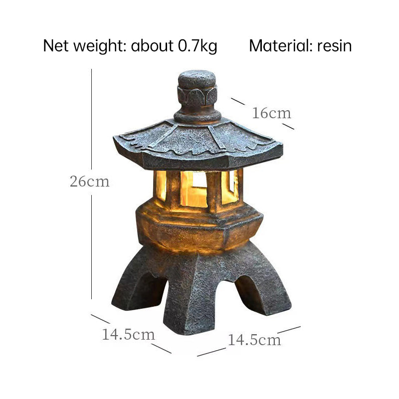 Solar-Powered Pagoda Lantern – Zen Garden Resin Statue for Outdoor Decor