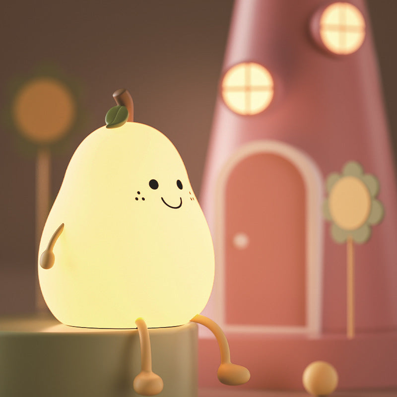 Cute Duck Pear Night Light – Silicone Rechargeable Color-Changing Lamp with Timer