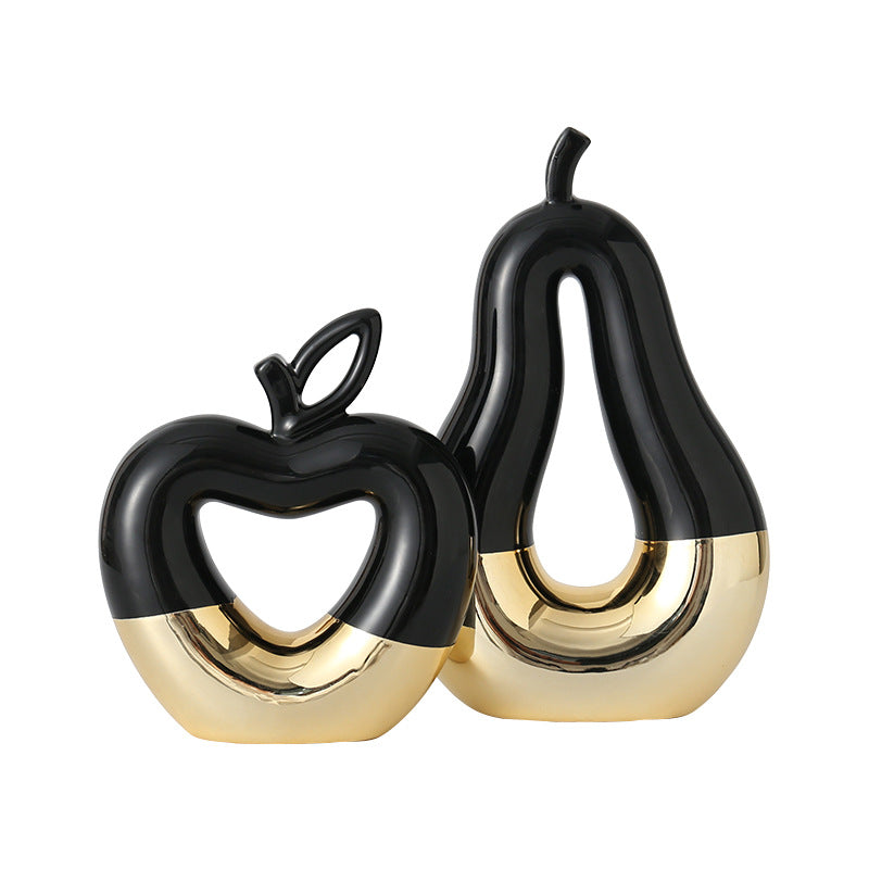 Gilded Apple & Pear Decor – Luxe Ceramic Art for Modern Homes