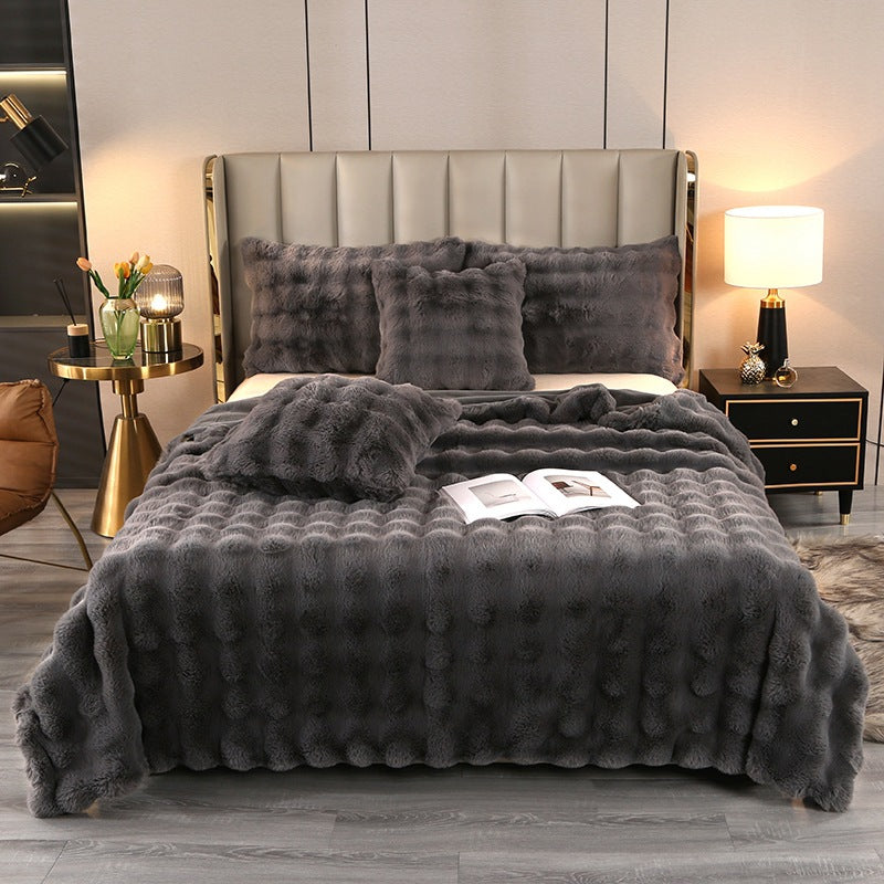 Ultra-Soft Rabbit Plush Blanket – Nordic Winter Sofa Throw & Bed Cover