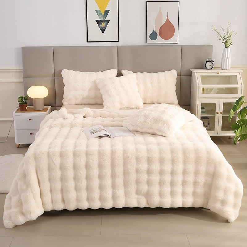 Ultra-Soft Rabbit Plush Blanket – Nordic Winter Sofa Throw & Bed Cover