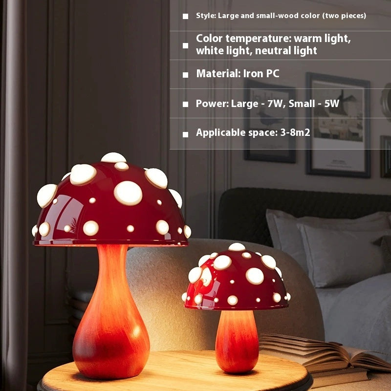 Modern Mushroom LED Table Lamp – Dimmable Tricolor Light with White or Wood Base