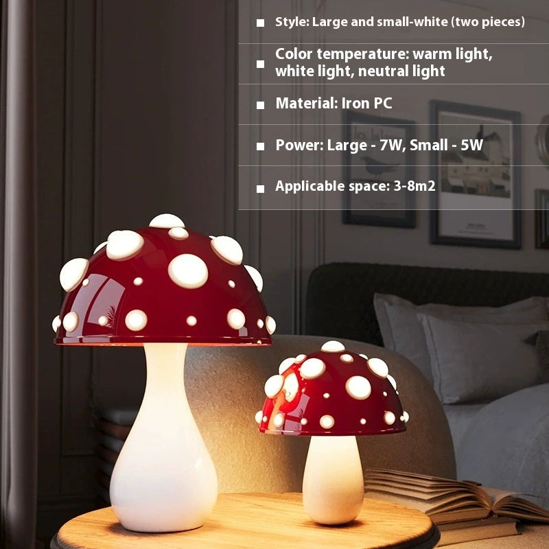 Modern Mushroom LED Table Lamp – Dimmable Tricolor Light with White or Wood Base