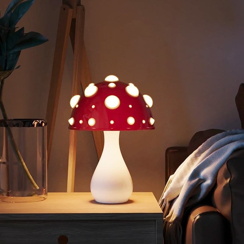 Modern Mushroom LED Table Lamp – Dimmable Tricolor Light with White or Wood Base