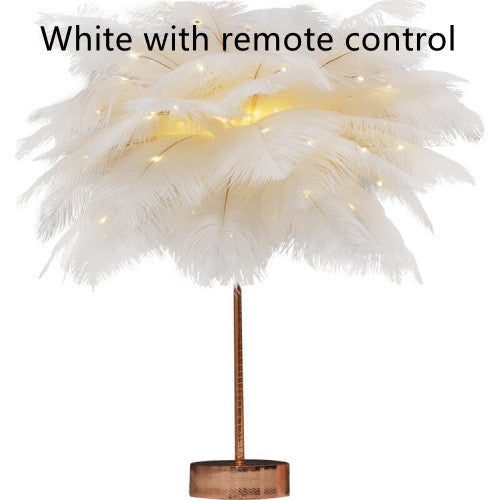 Nordic Feather Table Lamp – Soft Glow LED Night Light with Remote & Dual Power